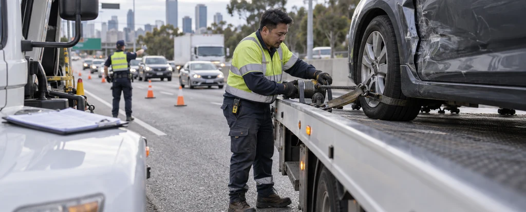 Illustration of a person working as a tow truck driver