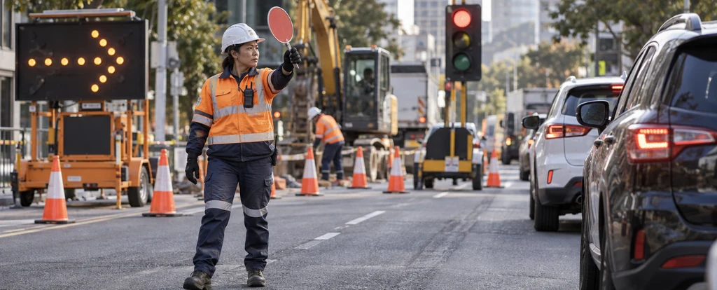 Illustration of a person working as a traffic controller
