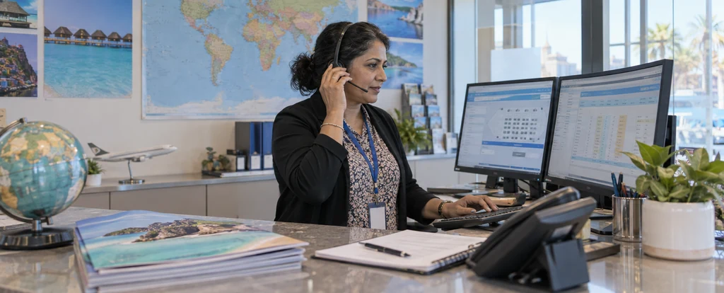 Illustration of a person working as a travel agency manager