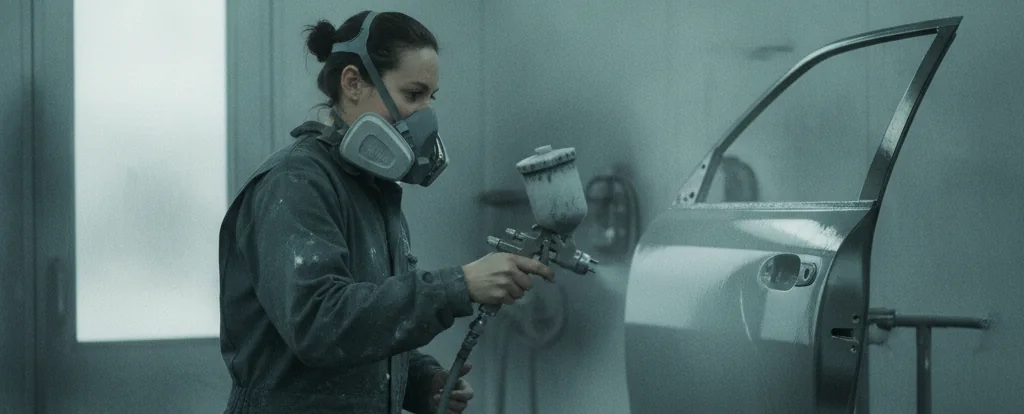 Illustration of a person working as a vehicle spray painter