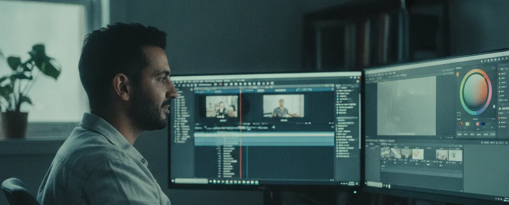 Illustration of a person working as a video editor