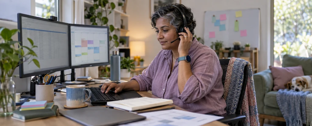 Illustration of a person working as a virtual assistant