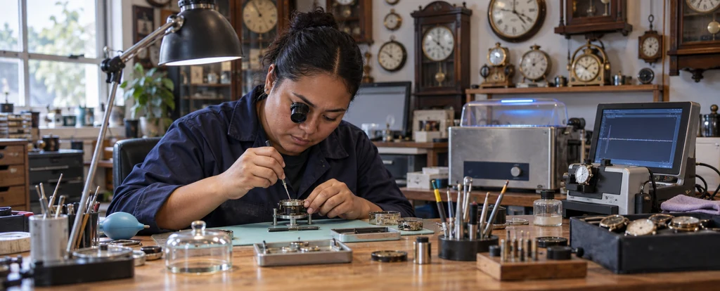Illustration of a person working as a watchmaker