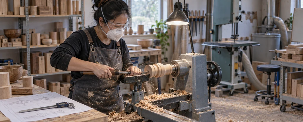 Illustration of a person working as a wood turner