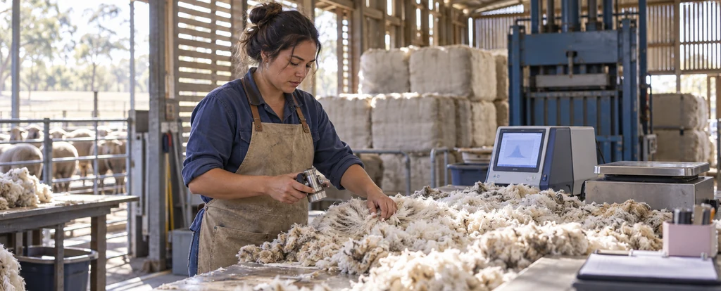 Illustration of a person working as a wool classer