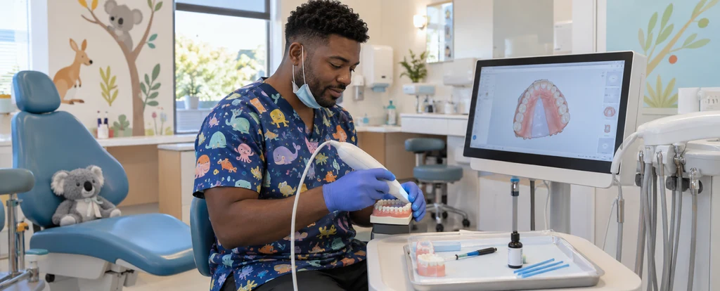 Illustration of a person working as a paediatric dentist