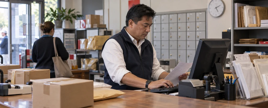 Illustration of a person working as a post office manager